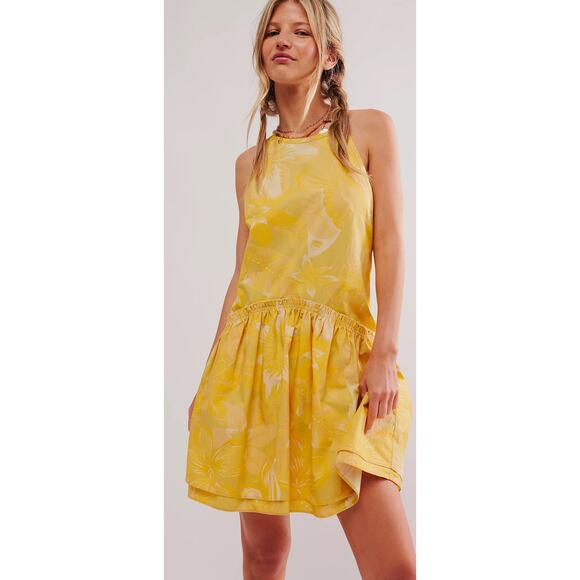 Free People NWT 
Yellow Deserted Island Mini Dress - Picture 1 of 9